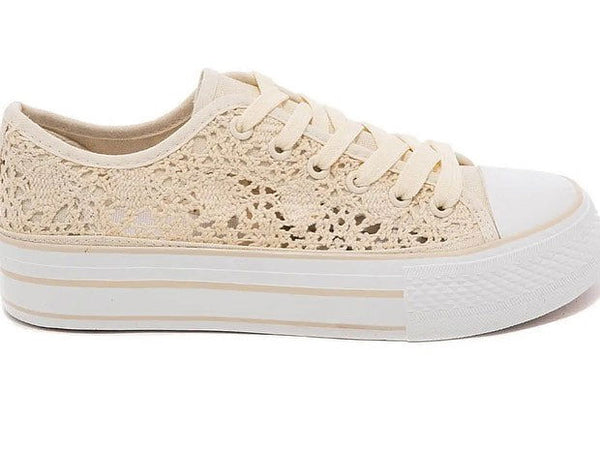 Basket dentelle beige à plateforme - Nessah'Boutique