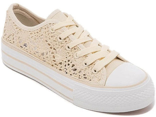 Basket dentelle beige à plateforme - Nessah'Boutique