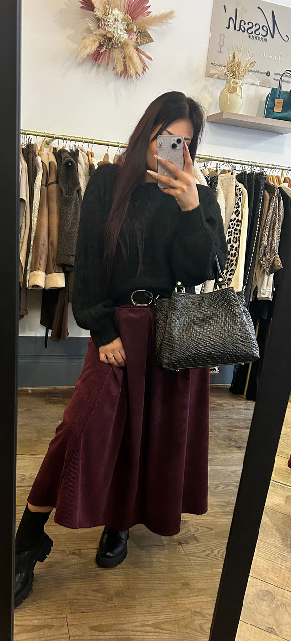 Jupe côtelé bordeaux - Nessah'Boutique