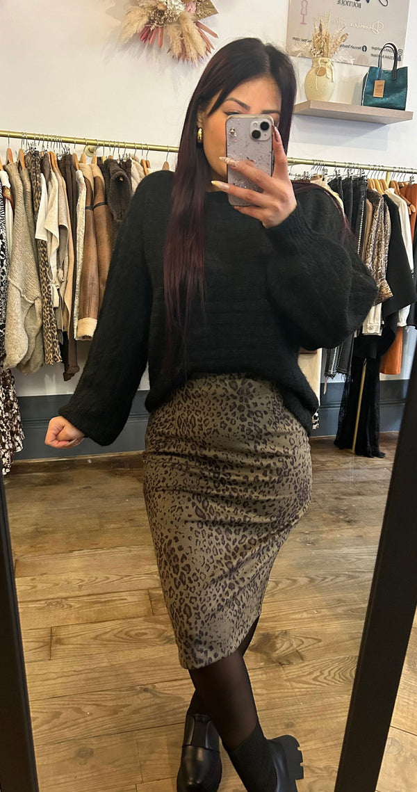 Jupe, crayon, kaki, léopard - Nessah'Boutique