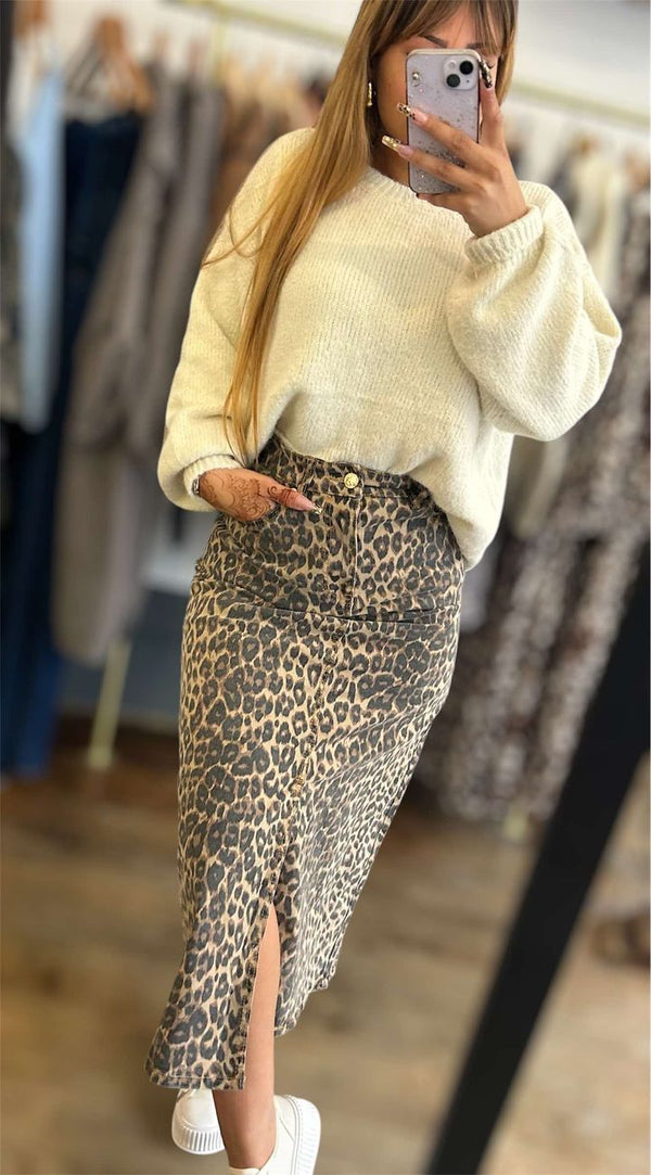 Jupe en jean léopard - Nessah'Boutique