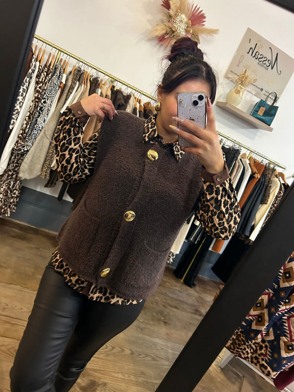 Pull Nono, sans manches marron - Nessah'Boutique